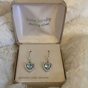Kate Landry Sterling Silver Earrings with Blue Heart Gem